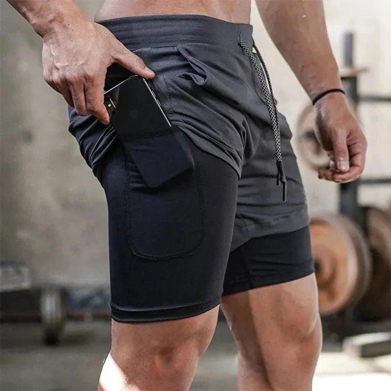 Men’s 2-in-1 Camo Running Shorts — Quick-Dry Gym Fitness Training Shorts with Inner Compression Layer for Summer Workouts